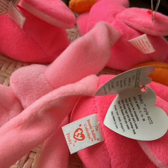 95' TY ORIGINAL BEANIE BABY PINKY THE FLAMINGO  set of 4 - 3 with pvc  pellets - Picture 9 of 16